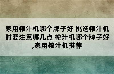 家用榨汁机哪个牌子好 挑选榨汁机时要注意哪几点 榨汁机哪个牌子好,家用榨汁机推荐